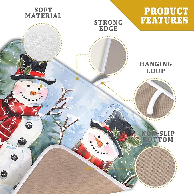 ABSOP Winter Dish Drying Mat 16 x 18 Inch Xmas Snowman Pattern Dish Drying Pad Absorbent Microfiber Mats for Christmas Dish Rack Pad for Kitchen Counter Coffee Bar Decor
