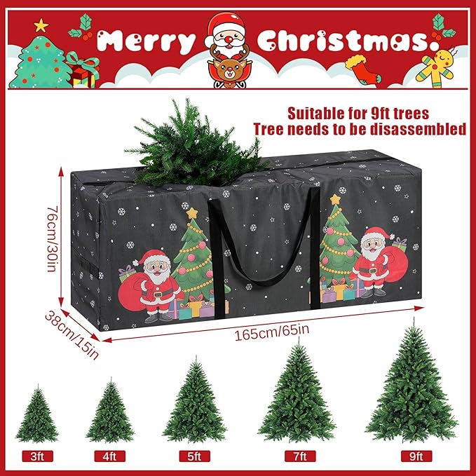 9 Ft Christmas Tree Storage Bag, Waterproof Heavy Duty Oxford, Extra Large Xmas Tree Storage Bag with Handles and Sleek Zipper for Christmas Ornaments Wreath, Black