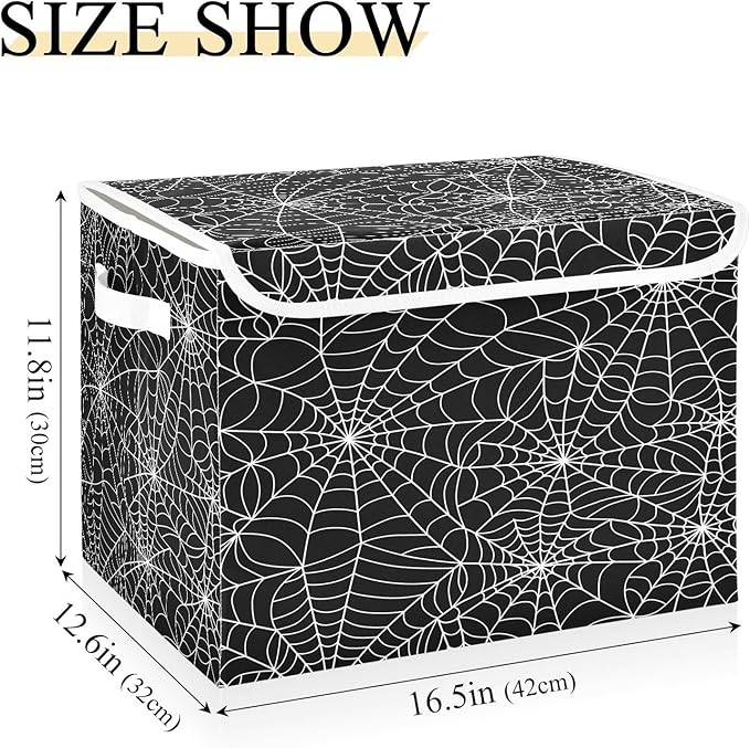 Bolaz Storage Bins with Lids and Handles,Halloween Gray Spider Web Storage Box Basket with Cover Collapsible Organizer Containers for Home Closet, Shelves