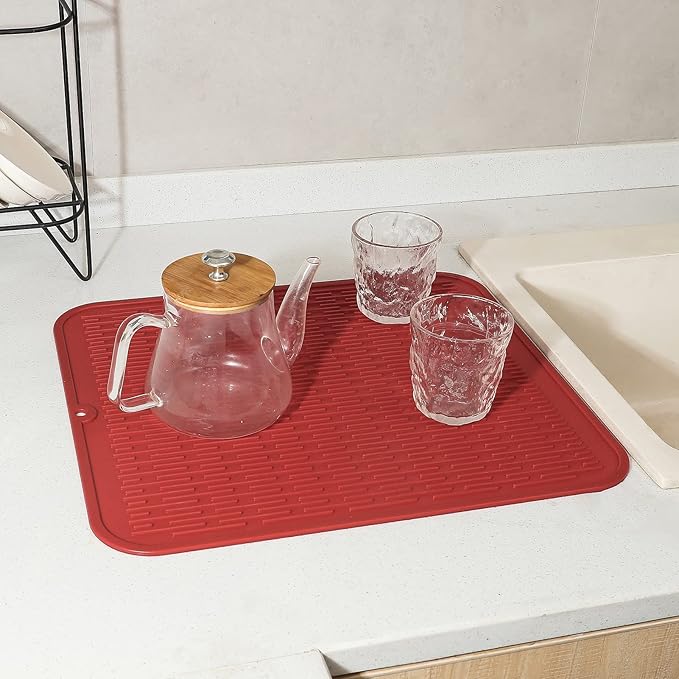 MicoYang Silicone Dish Drying Mat for Multiple Usage,Easy clean,Eco-friendly,Heat-resistant Silicone Mat for Kitchen Counter or Sink,Refrigerator or Drawer Liner Red 2XL 24 inches x 18 inches