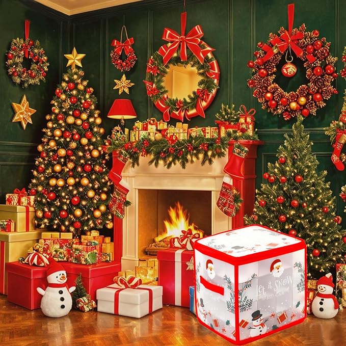 Pwsap 64 Christmas Ornament Storage Box with Handles, Santa Claus Storage Containers Organizer Bag with Dividers, Ultimate Organizer for 3In Xmas Ornaments, Seasons Balls, Holiday Decoration