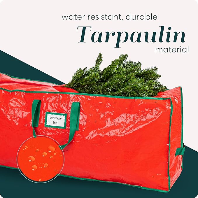 Christmas Tree Storage Bag - Stores 9 Foot Artificial Xmas Holiday Tree, Durable Waterproof Material, Zippered Bag, Carry Handles - Protects Against Dust, Insects and Moisture (Red)