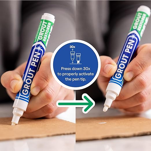 Grout Pen White Tile Grout Paint Marker: Waterproof Tile Grout Colorant and Sealer Pens for Cleaner Looking Floors & Whitener Without Bleach - Narrow 5mm, 2 Pack with Extra Tips (7mL) - White