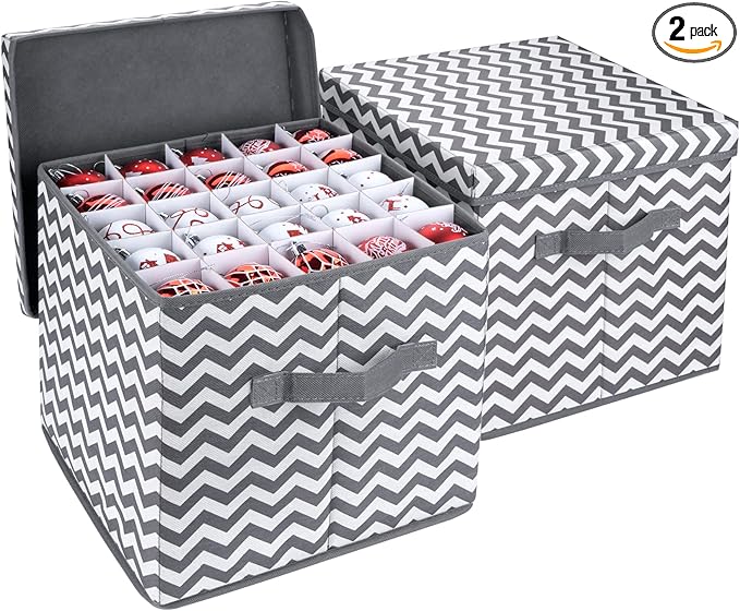 Christmas Ball Storage Container with Dividers, 166 Compartment Ornament Storage Box，Christma Containers with Lids Designed for Delicate Christmas Decorations-Tear Proof Non-woven（2PCS）