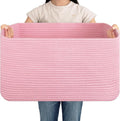 OIAHOMY 75L Blanket Basket, Woven Cotton Rope Basket for Organizing 22”x17”x12”, Used for Living Room, Bedroom, Nursery, Pink