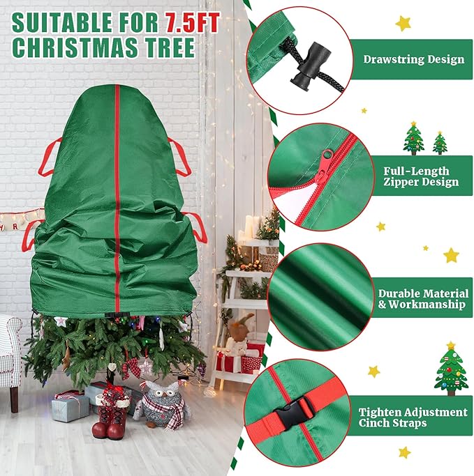 3PCS Upright Christmas Tree Storage Bag Set, Christmas Tree Covers for Upright Storage with Christmas Wreath & Ornament Storage Bags, Christmas Tree Cover for 7.5 Ft Assembled Christmas Tree