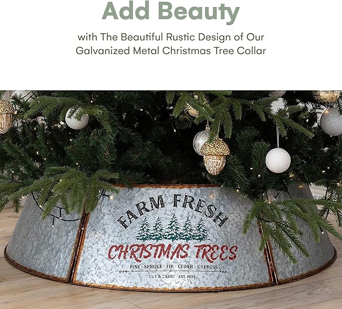 Hallops Galvanized Christmas Tree Collar - Large to Small Christmas Tree Base Cover. Adjustable Metal Skirt, Christmas Decor (Original, Super Oversize)