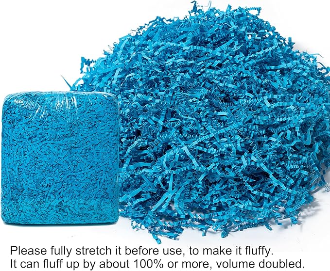 Mefleet 1 LB Crinkle Cut Paper Shred Filler Blue Crinkle Shredded Paper for Gift Box - Gift Basket Bag Filler - Grass Cushion Stuffing for Christmas Holiday Packaging Wrapping