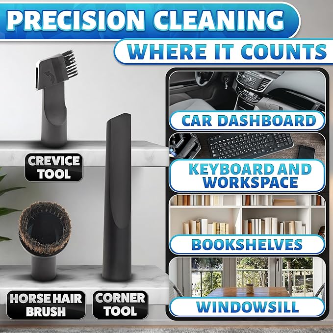 12 Pcs Universal Vacuum Attachments & Brushes Set – Vacuum Cleaner Attachments Universal 2 1/2" 1 1/4" with Soft Bristles – Durable PP, Multi-Purpose for Car, Home, Workshop Cleaning, Extended Reach