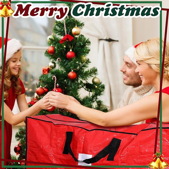 Amylove 4 Pcs Large Christmas Tree Storage Bags Heavy Duty Xmas Zippered Bags Bulk Waterproof Plastic Christmas Tree Container with Carry Handles(9 ft,Red)