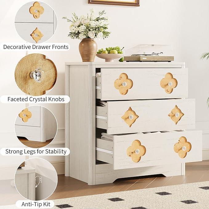 Garvee Dresser for Bedroom, Chest of Dressers 30.4" Tall Dresser for Closet with 3 Decorative Drawer Front Chest with Clothes Storage Cabinet, Drawer Organizer for Bedroom, Living Room, Hallway