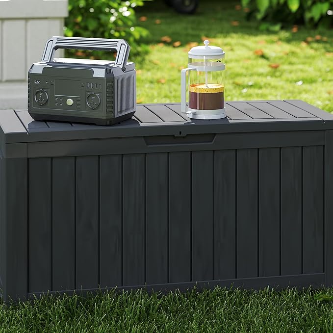 Outdoor Storage Box Waterproof with Wheels, 75 Gallon Lockable Resin Deck Box Patio Storage Bin for Pool Accessories Cushion Furniture, Garden Tools, UV-Resistant Outside Delivery Black
