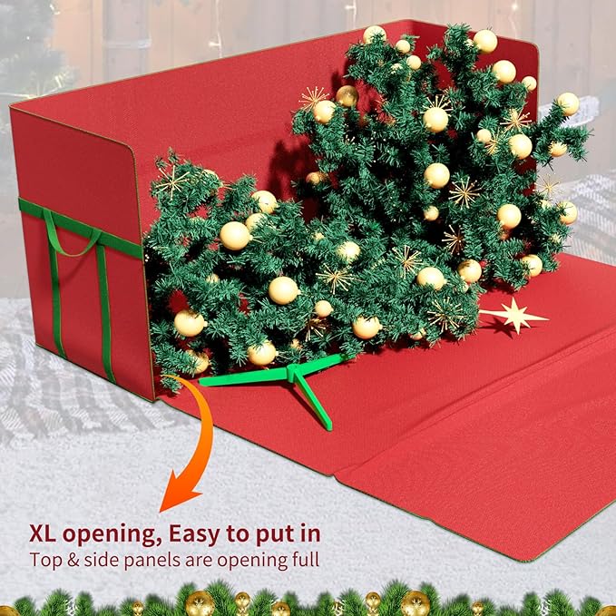 Christmas Tree Storage Bag - Fits Up to 9 ft Tall Holiday Artificial Disassembled Trees, with Carry Handles and Dual Zipper, Red&Green