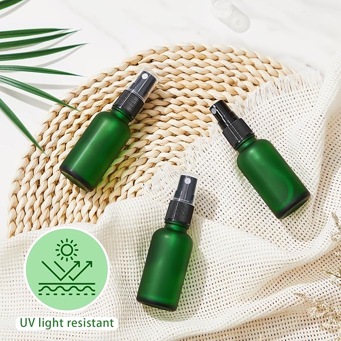 Roshtia 30 Pcs 1 oz /30 ml Green Glass Spray Bottle Refillable Perfume Atomizer Frosted Decorative Empty Bottles with Fine Mist Sprayer Pump for Face Body Travel