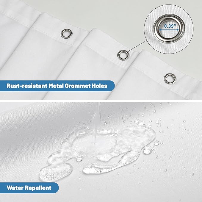 Water-Repellent Fabric Shower Curtain Liner - Hotel Quality Machine Washable, 3 Heavy-Duty Magnets with Rustproof Grommets & Weighted Hem, Standard Size 72x74in White