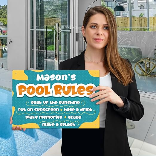 Custom Pool Sign, Pool Rules Soak Up The Sunshine for Pool Décor Sign, 12x18 Inches, Rust Free .063 Aluminum, Fade Resistant, Made in USA by Sigo Signs