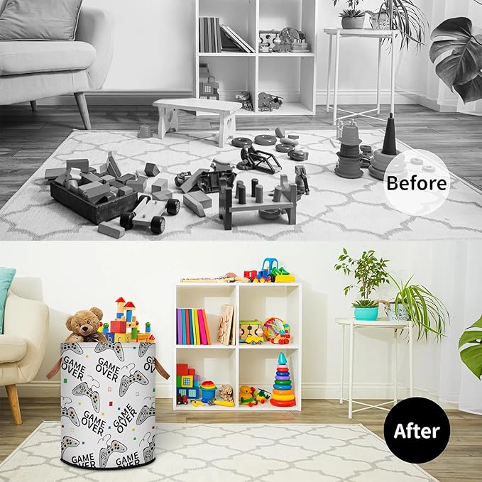 Play Game 62L Laundry Basket for Clothes Books Toys Adult Kids Rotundity Laundry Hampers Bin for Bathroom Kitchen Hotel