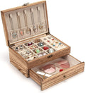 Pinzoveco Jewelry Box for Women, Rustic Wooden Jewelry Organizer Box for Storage Earrings Rings Necklace Bracelet, Farmhouse Style Wood Jewelry Boxes & Organizers (Torched Wood Color)