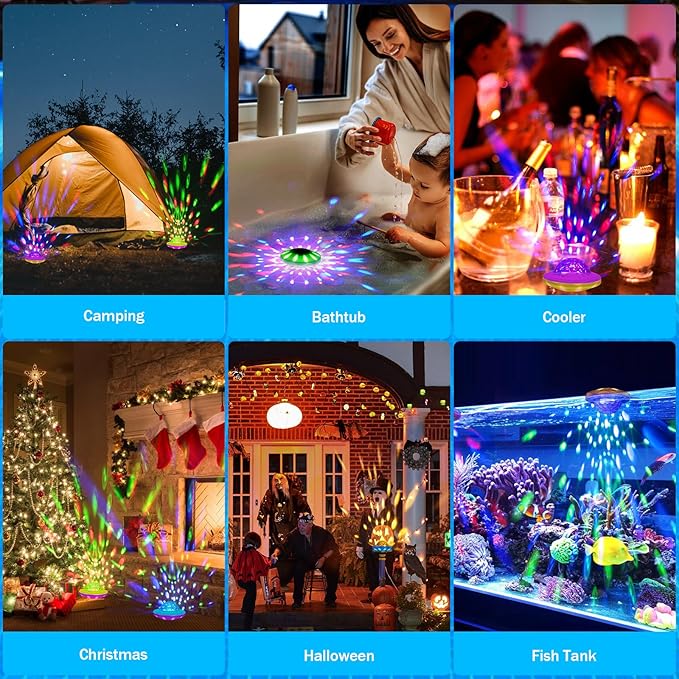 Floating Pool Lights, Rechargeable Pool Lights with Remote, 4000mAh IP68 Waterproof 6 Dynamic Lighting Effects Upper and Lower RGB Color Changing Floating Hot Tub Light for Bath Pond 4 Pack
