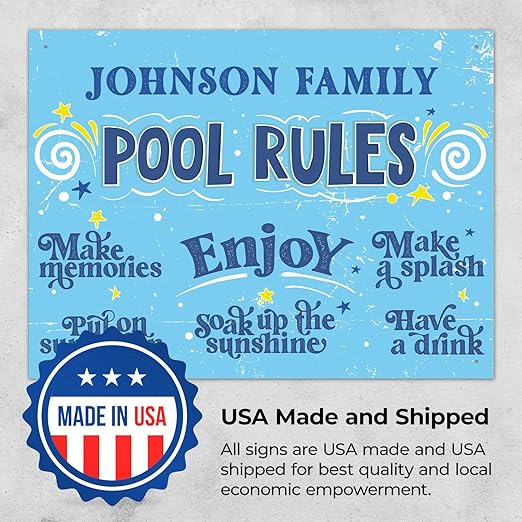 Custom Pool Sign, Fun Pool Rules for Pool Decor Sign, 18x24 Inches, Rust Free .063 Aluminum, Fade Resistant, Made in USA by Sigo Signs