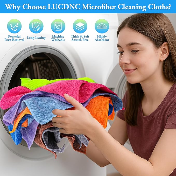 lucdnc Microfiber Cleaning Cloths 16 Pack 8 Color Cleaning Rags for Housekeeping Home Kitchen Bathroom Car,11.5"X11.5" Soft Lint Free Wet and Dry Use Dusting Cleaning Supplies Towels