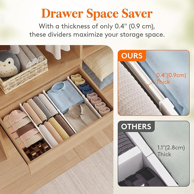 Lifewit 4" High 9 Pack Drawer Dividers, 35 –55cm/13.8-22.5" Drawer Divider for Clothes, Adjustable Dresser Drawer Organizers, Plastic Drawers Separators for Clothes, Bedroom, Bathroom, Kitchen, Office