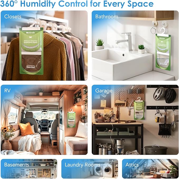 Moisture Absorbers 20 Pack Fresh Fragrance, Hanging Closet Dehumidifier Bags, Humidity Absorber, Compact Eliminates Odors Humidity Packs for Car, Bathroom, Bedroom, Basement, 9.8OZ