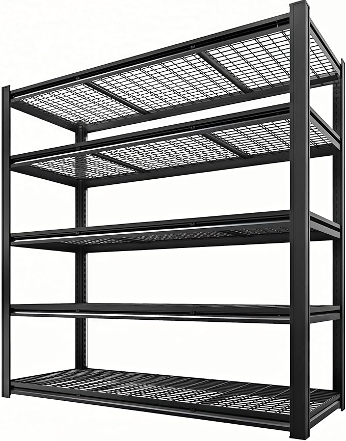 LI JIU HOME 5 Tier Metal Shelving Unit, Adjustable Storage Shelves, 84" H x 55" W x 24" D Heavy Duty Garage Shelves for Warehouse, Basement, Kitchen, Pantry, Living Room, Black (5T 84 * 55 * 24)