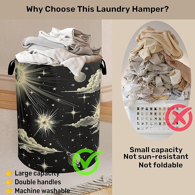 Gothic Sun Cloud Laundry Basket with Handles - Extra Large Foldable Hamper for Bathroom/Laundry/Bedroom/Dorm, Washable Fabric Storage Bin
