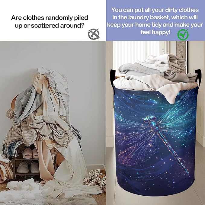 Laundry Basket-Retro Blue Dragonfly Foldable Waterproof Oxford Cloth Funny Tote Bag Laundry Hamper Clothes Storage Bucket Organizer For Bathroom/Laundry Storage/Bedroom Storage Basket