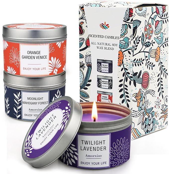 Scented Candles Gift for Women, Large 3 Pack 100 Hour Long Lasting Soy Wax Candles for Home, Bulk Value Aromatherapy Candle Set with Valentines Gift Box-Lavender, Orange Blossom & Mahogany Candle