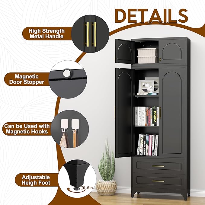 90" Pantry Kitchen Cabinet with Drawer, 75" Pantry Cabinets with 15" Cabinets, Freestanding Kitchen Storage Cabinet for Dining Room, Living Room, Alacena para Cocina, Assembly Required, Black