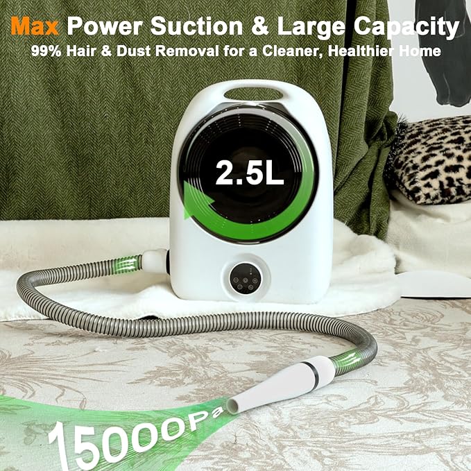 Catboxy Dog Grooming Vacuum and Pet Dryer, 5-in-1 Dog Grooming Kit for Shedding, Low Noise Doggie Hair Blow Dryer, 2.5L Canister for Cat Vacuum Groomer, Portable Pet Trimmers for Dogs, White