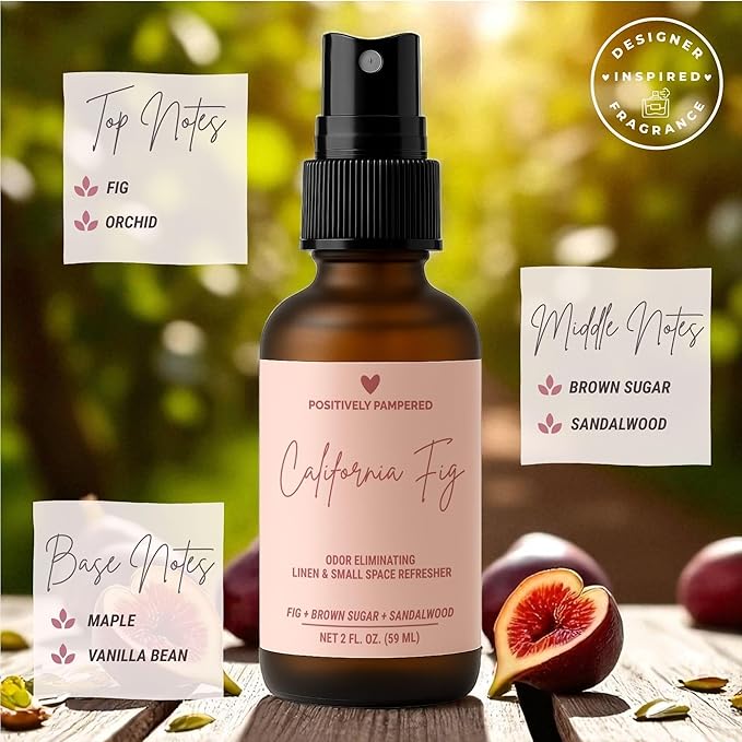 California Fig Luxury Small Space Air & Linen Freshener Spray - Fig + Brown Sugar + Sandalwood - Designer-Inspired Home Fragrance - Non Toxic Odor Eliminator - 2 oz Travel Size Room Spray
