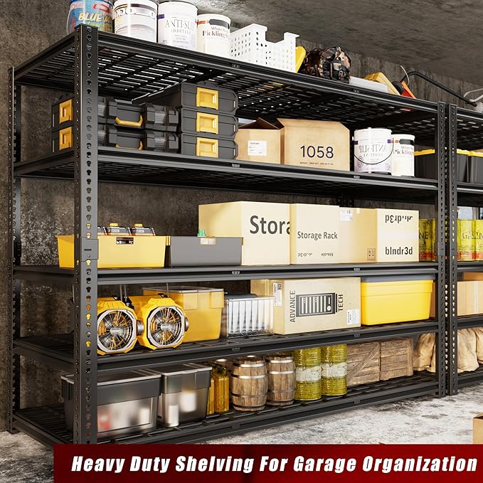 VDEVY 60" W Garage Shelving Heavy Duty, 5-Tier Storage Shelves, 3030LBS Adjustable Metal Shelving Units for Basement, Kitchen, Commercial, Warehouse,Pantry, Black