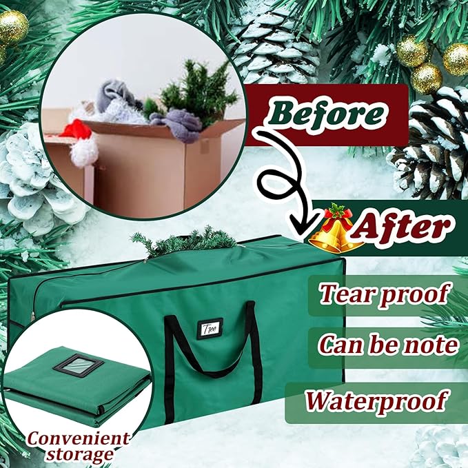 Paterr 2 Pack 9 ft Large Christmas Tree Storage Bag, 600d Waterproof Oxford Heavy Duty Artificial Christmas Tree Container Trees Storage Holder Bag Box with Reinforced Handle Dual Zipper(Green)