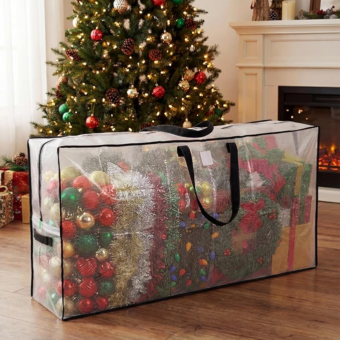 2 Pack Extra Large Christmas Tree Storage Bag 9 ft Artificial Tree, 126gallon Heavy Duty Moving Bag 65" Waterproof Clear Oversized Box with Handle Label Pocket for Camping College (Black)
