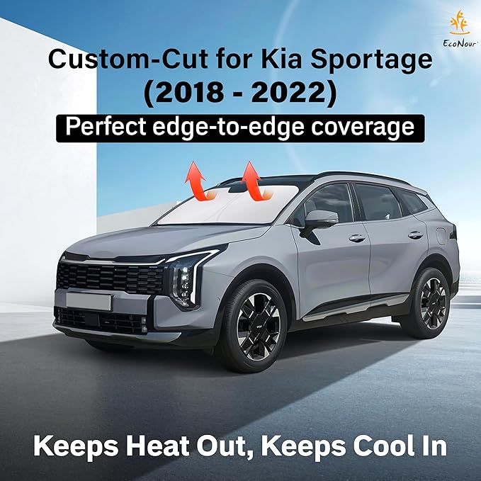 EcoNour Windshield Sun Shade Compatible for Kia Sportage 2018–2022 | Custom Fit SUV Front Window Sunshade | Foldable UV & Heat Reflective Sun Visor
