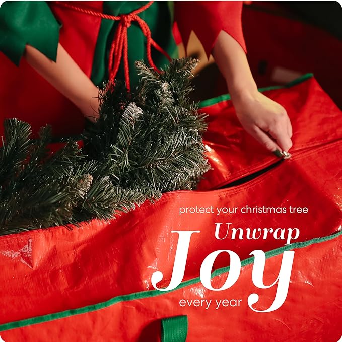 Christmas Tree Storage Bag - Stores 9 Foot Artificial Xmas Holiday Tree, Durable Waterproof Material, Zippered Bag, Carry Handles - Protects Against Dust, Insects and Moisture (Red)