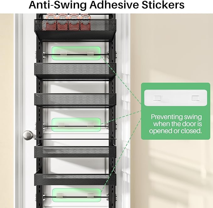SNTD Over the Door Pantry Organizer - 8 Tier Adjustable Pantry Door Spice Organizer, Large Capacity Hanging Door Spice Rack for Kitchen Pantry Organizers and Storage (Black, 12.3" W x 4.7" D x 69" H)