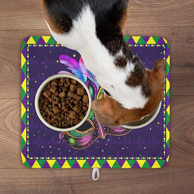 Wnoesat Mardi Gras Dish Drying Mat for Kitchen Counter Masquerade Mask Feather Dishes Drying Mat Microfiber Absorbent Reusable Washable Dishes Drainer Rack Mats 16x18 Inch