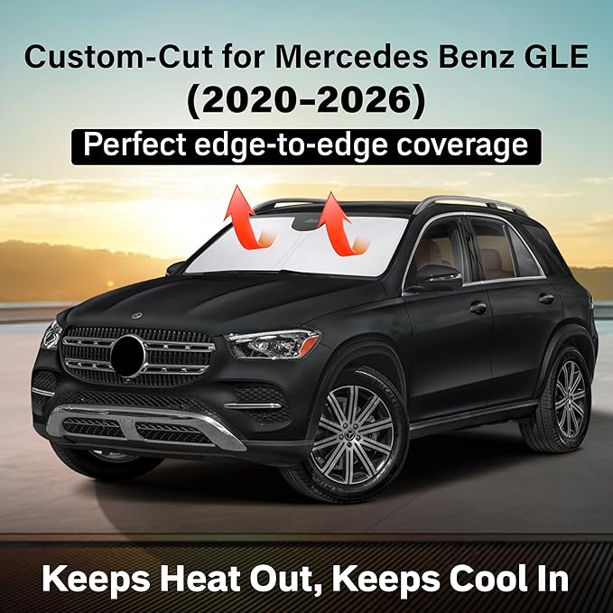 EcoNour Windshield Sun Shade Compatible for Mercedes Benz GLE 2020–2026 | Luxury SUV Front Window Sunshade | Foldable Sun Visor Protector | UV & Heat Blocking | Keeps Interior Cooler