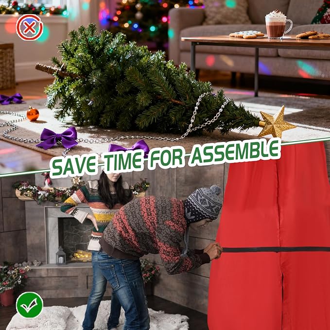 Upright Christmas Tree Storage Bag with Zipper & Adjustable Straps, Tear Resistant Storage Cover for 9 Ft Christmas Tree, Perfect for Easy Storage and Protection of Xmas Ornaments - Red
