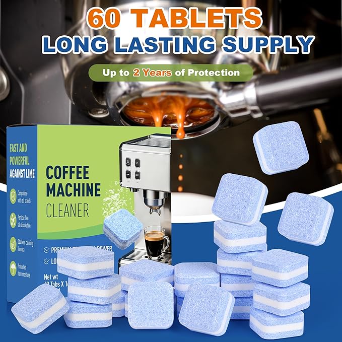 Crobirware Coffee Cleaner & Descaler Tablets (60 Count) - Compatible with Keurig, Nespresso, Breville, DeLonghi, Ninja - For All Drip & Espresso Machines - Removes Limescale