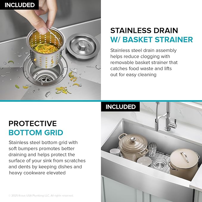 Kraus KHF200-36 Standart PRO Kitchen Stainless Steel Sink, 36 Inch Round Apron Single Bowl