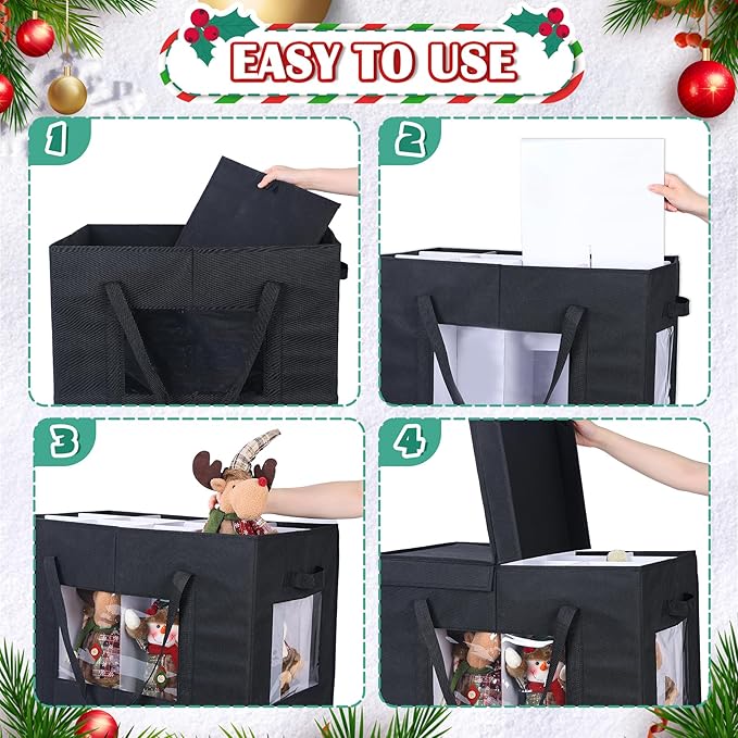 Christmas Figurine Storage Box, 24”x18”x15” Ornament Storage Box, 2025 UpgradeNutcracker Storage Box, Figurine Storage with Dividers, Adjustable Extent Area for Figurines and Pocket, Black