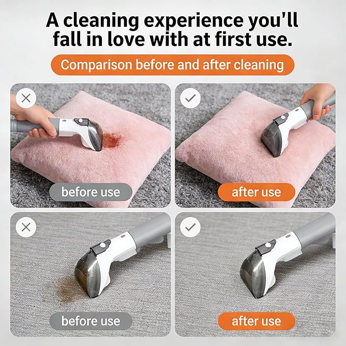 Carpet Cleaner Machine, Upholstery Portable StainRemover, Ordor & Stain & Spot Removr, Perfect for Pet Hair, Carpet, Area Rugs, Car and Coches, Strong Suction, White