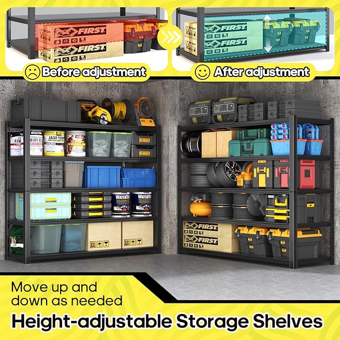 Nexvrtau 5 Tier Adjustable Metal Shelving Storage Rack,Storage Shelves,59.8" Wx24 Dx76.6 H Garage Shelving Heavy Duty,Industrial Shelving Unit for Basement,Warehouse,Garage Organization.2 Pack