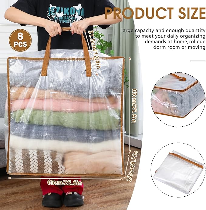 8 Pcs Clear Wreath Storage Bags 26 Inch Christmas Decoration Garland Container Door Garland Holiday Wreath Storage Holder with Handle and Zipper Heavy Duty Plastic Packing Totes(Camel)