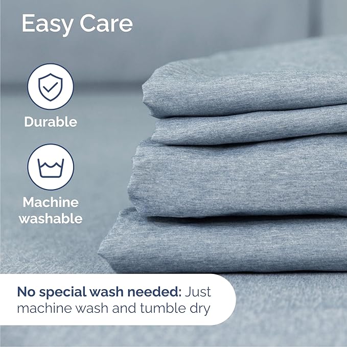 Cal King 6 Piece Sheet Set - Comfy Breathable & Cooling - Soft Hotel Luxury Bedding Set w/ 8-16 Inch Deep Pockets - 1 Flat & 1 Fitted Sheet & 4 Pillowcases - Wrinkle Free & Easy Care - Heathered Blue